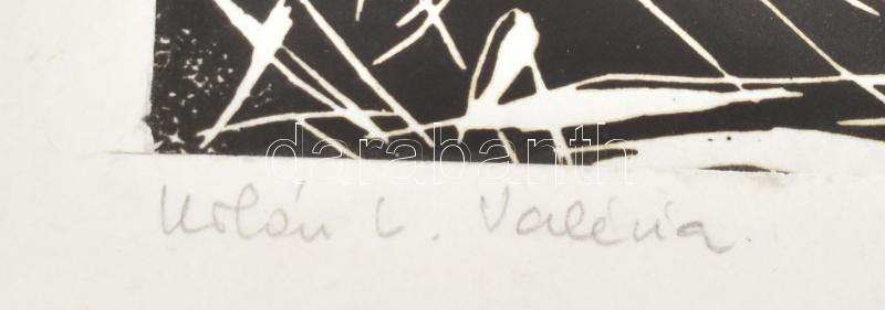 Urbán L. Valéria (?-): Vadkacsák. Linómetszet, papír, jelzett. Paszpartuban. 17,5x19 cm - Image 2