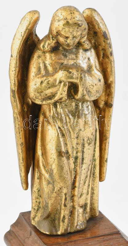 Angyal szobor. Tűziaranyozott vas. Fa alapon. XVIII. sz. 26 cm - Image 2