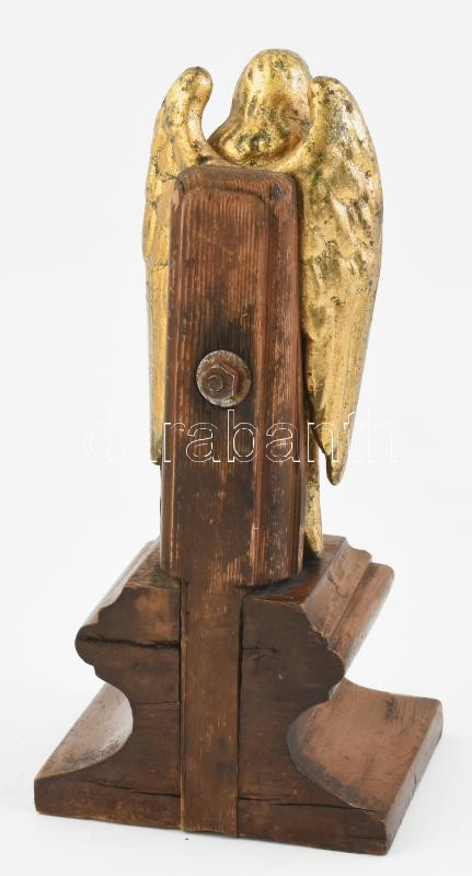 Angyal szobor. Tűziaranyozott vas. Fa alapon. XVIII. sz. 26 cm - Image 3