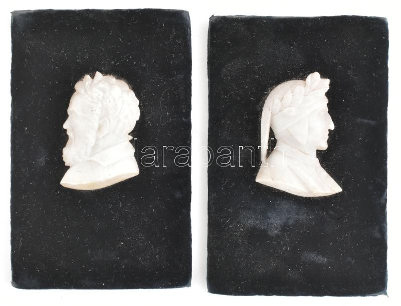 Dante és Victor Hugo 2 db füstüveg portré bársony alapon. Össz 13 cm