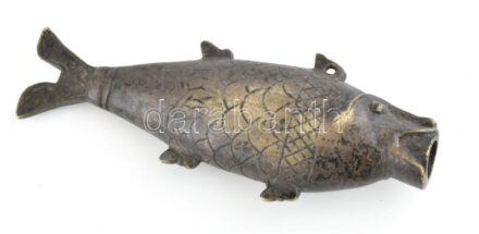 Lőportartó. Bronz, hal formájú 13 cm