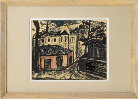 Joseph Lamperth jelzéssel: Városrészlet. Tus, akvarell, papír. Üvegezett fakeretben. 22,5x28,5 cm.