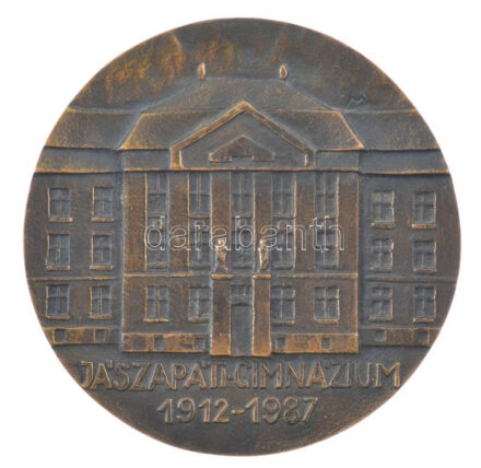 1987. 'Jászapát Gimnázium 1912-1987' egyoldalas, öntött bronz plakett. Szign.: M (102mm) T:AU