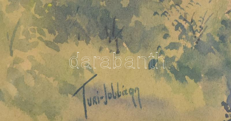 Turi-Jobbágy Miklós (1882-?): Budapesti panoráma a Tabánnal. Akvarell, papír, jelzett, üvegezett fakeretben, 25,5×36,5 cm / watercolour on paper, signed, framed - Image 3