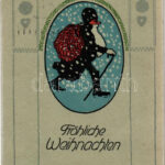 Fröhliche Weihnachten / Boldog Karácsonyt! Mikulás szecessziós művészlap / Christmas greeting, Art Nouveau Saint Nicholas