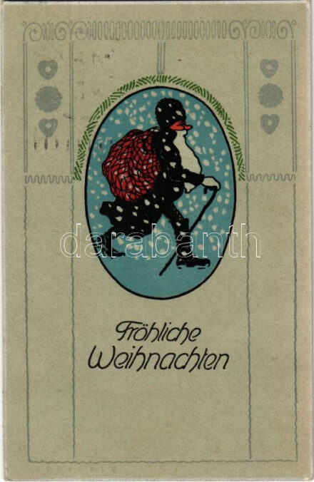 Fröhliche Weihnachten / Boldog Karácsonyt! Mikulás szecessziós művészlap / Christmas greeting, Art Nouveau Saint Nicholas