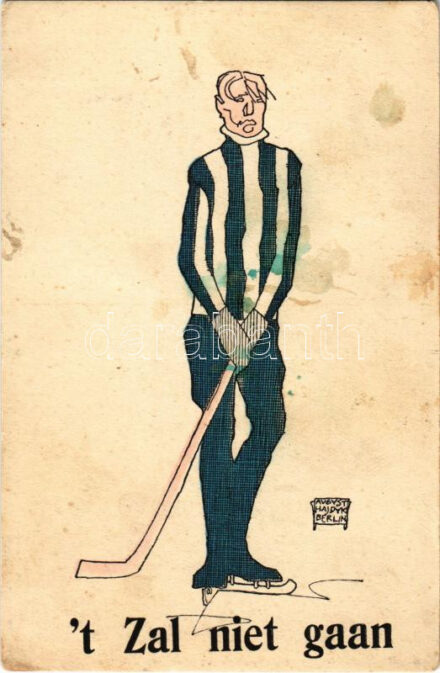 Sport. 't Zal niet gaan. Ludwig Simon Ser. 1001/3. / Jéghoki / Ice hockey s: August Hajduk (EK)