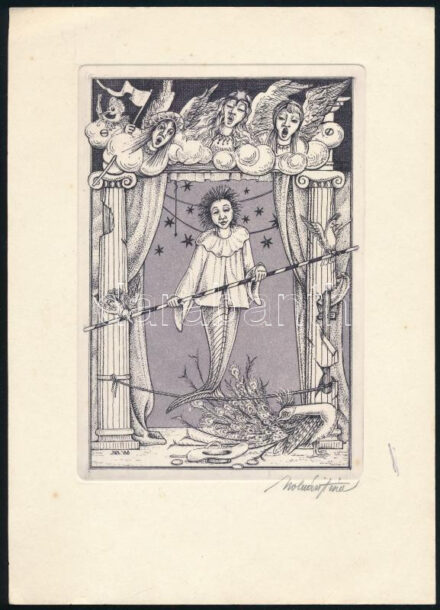 Molnár Iscsu István (1947- ): Akrobata. Rézkarc, papír, jelzett, 15x10 cm