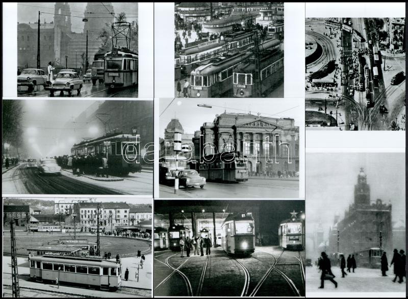 Budapesti villamosok tétele, cca 1980 előtt készült felvételek (az 1, 4, 18, 19, 47, 50 (ez éppen karambolozott), 58, 59, 60, 61, 68-as járatszámok olvashatók, a többi kutatást igényel), 13 db modern nagyítás, többek között a