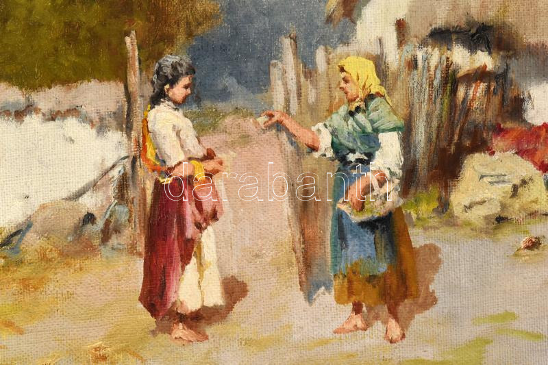 Neogrády Antal (1861-1942): Beszélgetők. Olaj, vászon, jelezve balra lent. 60x80 cm. Dekoratív fakeretben. / oil on canvas, signed, framed - Image 2