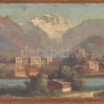Fa dobozka kézzel festett alpesi tájat ábrázoló tetővel. XIX. sz. 8x6 cm - Image 2