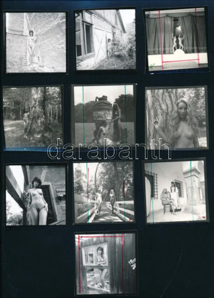 cca 1989 előtt készült akt felvételek Menesdorfer Lajos (1941-2005) budapesti fotóművész hagyatékából, 13 db vintage nézőkép, 6x6 cm