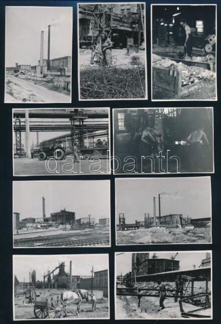 cca 1950-1954 Sztálinváros épül és már termel, Ék Sándor (1902-1975) festőművész és fotóriporter hagyatékából 13 db jelzés nélküli vintage fotó, ezüst zselatinos fotópapíron, 8,5x5,5 cm és 5,7x8,4 cm között