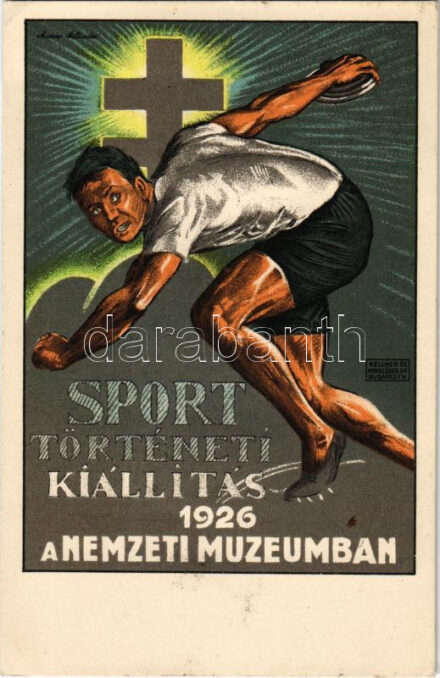 1926 Sporttörténeti kiállítás a Nemzeti Múzeumban reklám. Kellner és Mohrlüder Rt. / Sports History Exhibition, National Museum, advertisement s: Manno Miltiades + '1926 Európa Úszóbajnoksága' So. Stpl (EK)