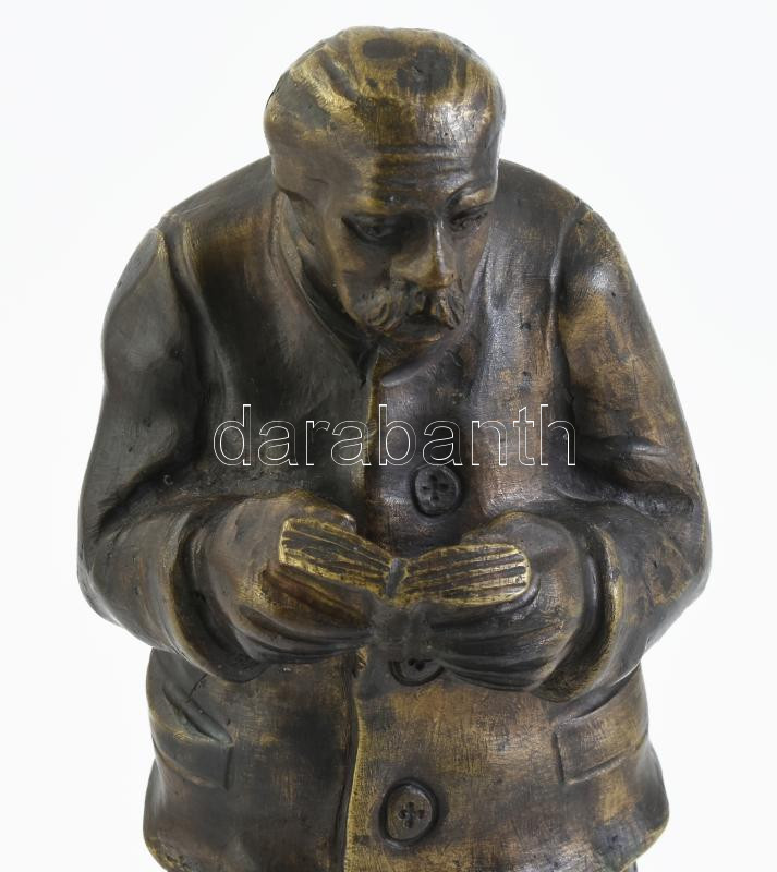 Szamosi Imre (1887-1965): Olvasó férfi. Bronz, jelzett, márvány talapzat, m: 27 cm - Image 2