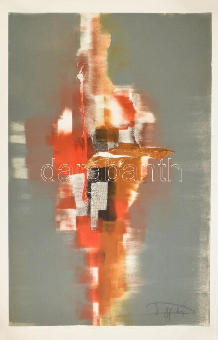 Dús László (1941-): Jeruzsálem, 1981. Monotípia, papír, jelzett, hátoldalán autográf felirattal, 91×58 cm / László Dús (1941-): Jerusalem, 1981. Monotype on paper, signed, with autograph description on the reverse, 91×58 cm