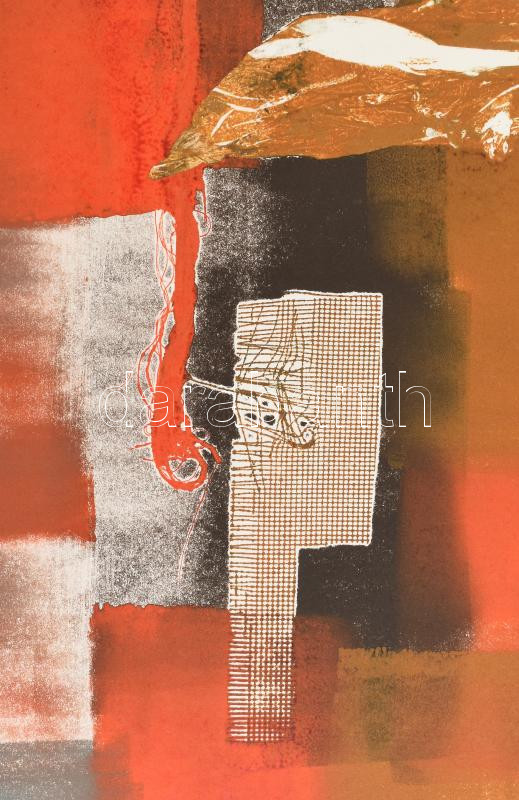 Dús László (1941-): Jeruzsálem, 1981. Monotípia, papír, jelzett, hátoldalán autográf felirattal, 91×58 cm / László Dús (1941-): Jerusalem, 1981. Monotype on paper, signed, with autograph description on the reverse, 91×58 cm - Image 3