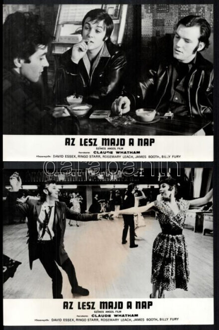 cca 1973 ,,Az lesz majd a nap' című angol film jelenetei és szereplői (egy képen Ringo Starr is látható), 7 db vintage produkciós filmfotó ezüst zselatinos fotópapíron, a használatból eredő hibákkal (elszíneződés), 18x24 cm