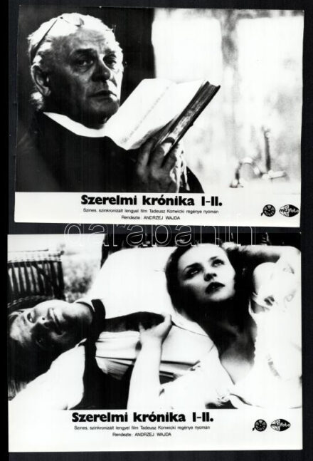 cca 1985 előtt készült Andrzej Wajda rendezésében a ,,Szerelmi krónika' című lengyel film jelenetei és szereplői, 4 db vintage produkciós filmfotó ezüst zselatinos fotópapíron, a használatból eredő (esetleges) kisebb hibákkal,