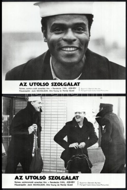 cca 1973 ,,Az utolsó szolgálat' című amerikai film jelenetei és szereplői, 6 db vintage produkciós filmfotó ezüst zselatinos fotópapíron, a használatból eredő (esetleges) kisebb hibákkal, 18x24 cm