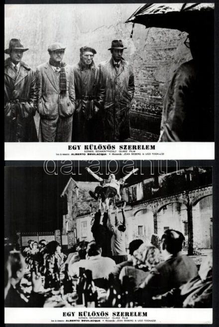 cca 1972 ,,Egy különös szerelem' című olasz film jelenetei és szereplői, (köztük Jean Seberg és Ugo Tognazzi) 10 db vintage produkciós filmfotó ezüst zselatinos fotópapíron, a használatból eredő (esetleges) kisebb hibákkal, 18x24
