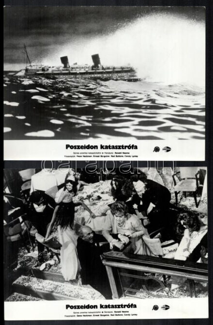 cca 1972 ,,Poszeidon katasztrófa - Poseidon Adventure' című amerikai film jelenetei és szereplői, 9 db vintage produkciós filmfotó ezüst zselatinos fotópapíron, a használatból eredő (esetleges) kisebb hibákkal, 18x24 cm