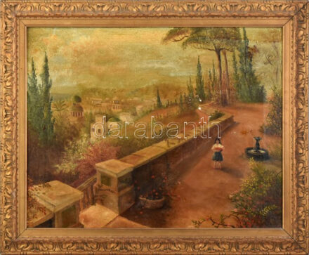 Jelzés nélkül: Lány gyümölcskosárral. Olaj, vászon. Sérült. Dekoratív fakeretben. 40×50 cm