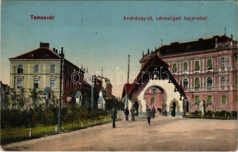 Temesvár, Timisoara; Andrássy út, Városligeti bejárat / street view, park entrance (EK)