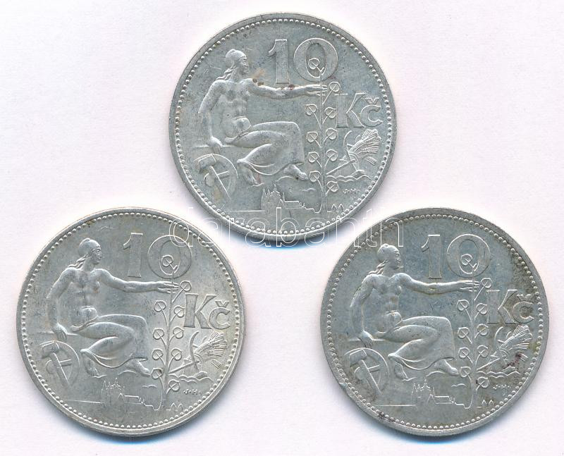 Csehszlovákia 1930-1932. 10K Ag (3x) T:XF Czechoslovakia 1930-1932. 10 Korun Ag (3x) C:XF Krause KM#15 - Image 2