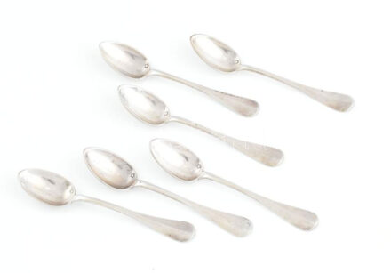 Ezüst (Ag) kiskanál készlet hat darabos, díszdobozban jelzett 54 g