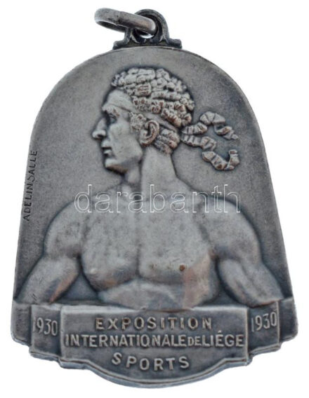 Belgium 1930. 'Nemzetközi Sportkiállítás, Liége' kétoldalas, ezüstözött bronz érem fülllel (31x37mm) T:XF / Belgium 1930. 'Exposition Internationale de Liége Sports' two-sided, silvered bronze medallion with ear (31x37mm) C:XF