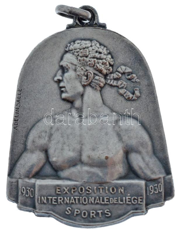 Belgium 1930. 'Nemzetközi Sportkiállítás, Liége' kétoldalas, ezüstözött bronz érem fülllel (31x37mm) T:XF / Belgium 1930. 'Exposition Internationale de Liége Sports' two-sided, silvered bronze medallion with ear (31x37mm) C:XF