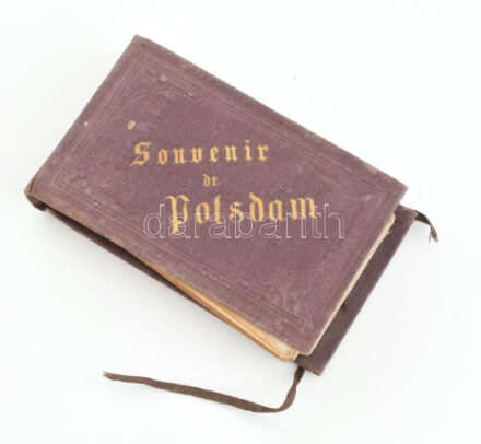 cca 1880 Potsdam 24 fényképet, vizitkártyát tartalmazó leporelló, rajta szélmalom és egyéb érdekes épületek / Potsdam laporello with 24 photos