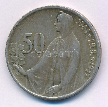 Csehszlovákia 1947. 50K Ag 'Szlovák felkelés' T:XF patina Czechoslovakia 1947. 50 Korun Ag 'Slovak uprising' C:XF patina Krause KM#24