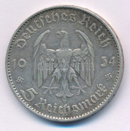 Német Harmadik Birodalom 1934F 5M Ag 'Garnisonkirche' T:XF patina German Third Reich 1934F 5 Reichsmark Ag 'Garnisonkirche' C:XF patina Krause KM#83
