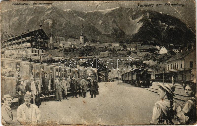 1917 Puchberg am Schneeberg, Bahnhof / railway station, locomotive, train (EB)