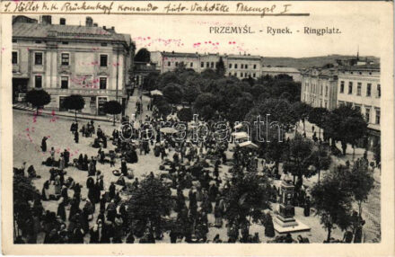 1916 Przemysl, Rynek / Ringplatz / market, shops of F. Perlik and S. Lien + 'Stabile Kraftwagenwerkstätte K.u.k. Brückenkopfkommando' (EK)
