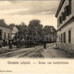 Léka, Lockenhaus; utca és üzlet. Nussbaum N. Ferenc kiadása / Strasse, Geschaft / street and shop