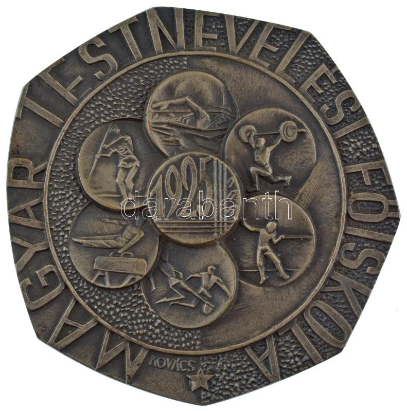 Kovács Dezső (1921-) 1977. 'Magyar Testnevelési Főiskola' ezüstpatinázott bronz plakett (~170-179mm) T:XF