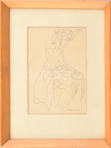 Duray Tibor (1912-1988): Kiáltás. Tus, papír, jelzett, üvegezett fakeretben,11x17 cm