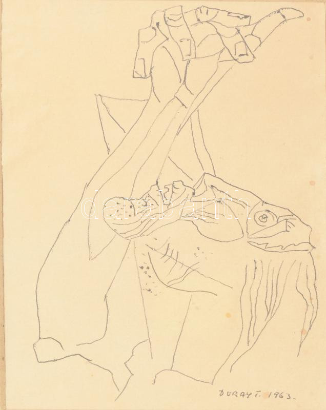 Duray Tibor (1912-1988): Kiáltás. Tus, papír, jelzett, üvegezett fakeretben,11x17 cm - Image 2