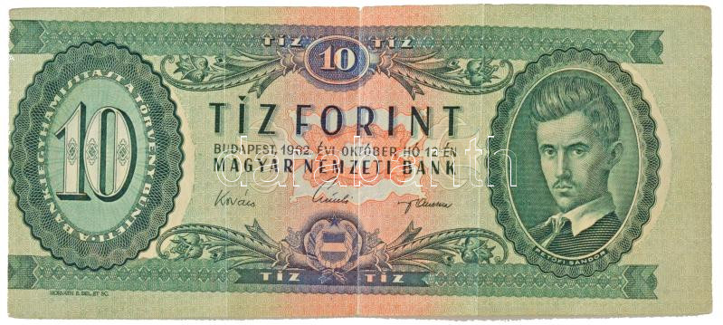 1962. 10Ft 'A 435 215506' nyomdahibás bankjegy, előlapon látványosan eltolódott nyomattal T:F / Hungary 1962. 10 Forint 'A 435 215506' banknote with printing error, with a spectacularly shifted print on the front C:F Adamo F6