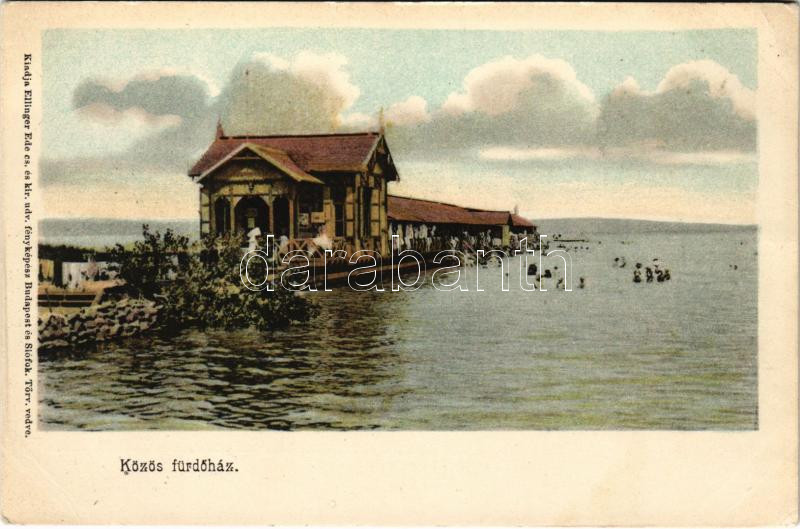 Siófok, Közös fürdőház a Balatonon. Ellinger Ede fényképész kiadása (EK)