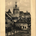 Segesvár, Schässburg, Sighisoara; tér, Girscht üzlete. W. Nagy kiadása / square, shop