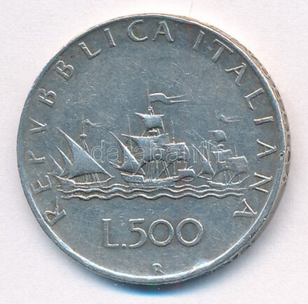 Olaszország 1960R 500L Ag 'Kolumbusz hajói' T:XF Italy 1960R 500 Lire Ag 'Columbus' Ships' C:XF Krause KM#98
