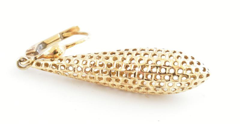 Arany (Au) 14K áttört, csepp alakú fülbevalópár, jelzett, 5×0,9 cm, nettó: 3,3 g - Image 2