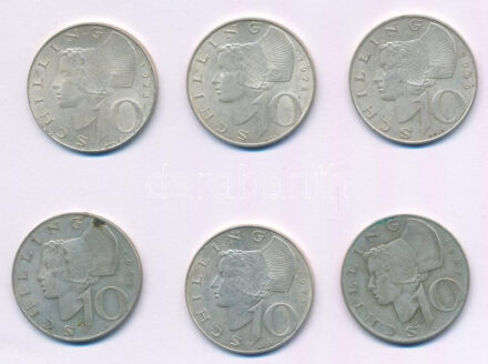 Ausztria 1957-1973. 10Sch Ag (6xklf) T:XF-F Austria 1957-1971. 10 Schilling Ag (6xdiff) C:XF-F Krause KM#2882