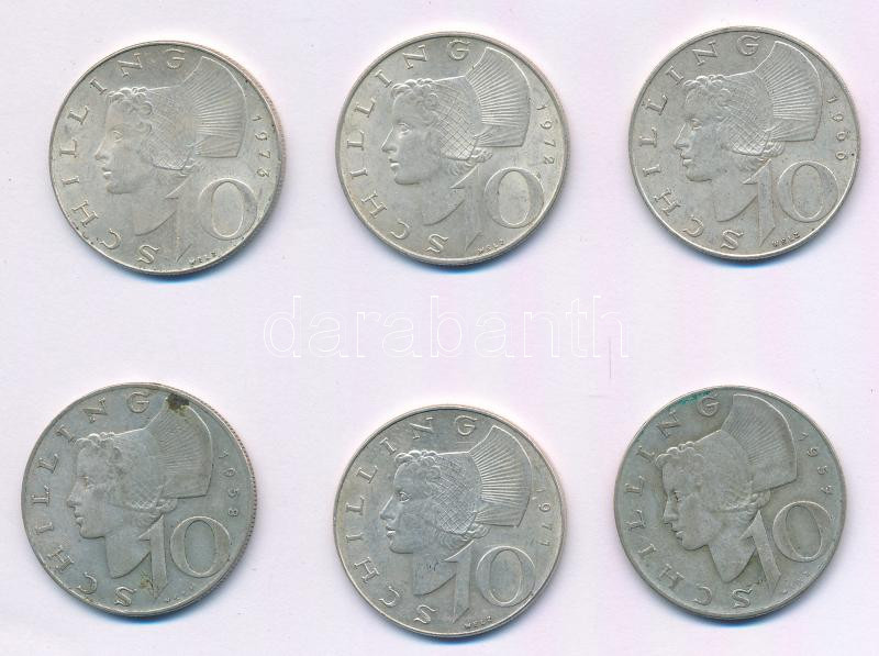 Ausztria 1957-1973. 10Sch Ag (6xklf) T:XF-F Austria 1957-1971. 10 Schilling Ag (6xdiff) C:XF-F Krause KM#2882