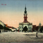 Késmárk, Kezmarok; Fő tér, templom, bank. Schmidt Emil kiadása / main square, church, bank (kopott sarkak / worn corners)