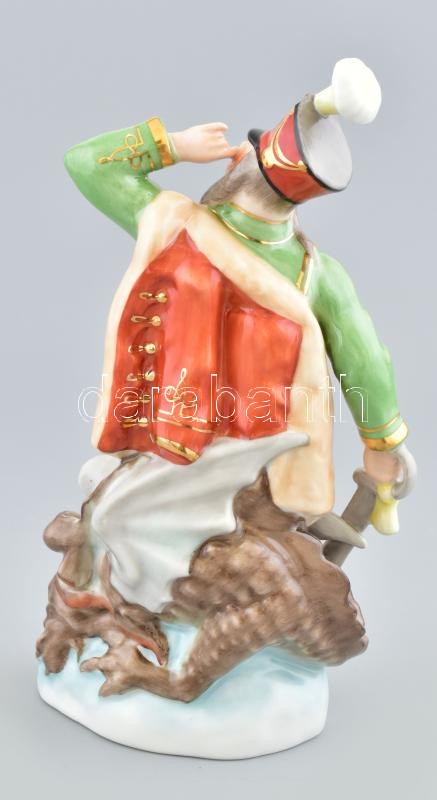 Herendi porcelán sárkányölő János vitéz, Terv: Lőrinc István, kézzel festett, jelzett, apró kopásnyomokkal, m: 22 cm - Image 3
